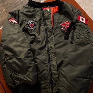 Canada Goose Olive Bomber Jacket with Orange Lining